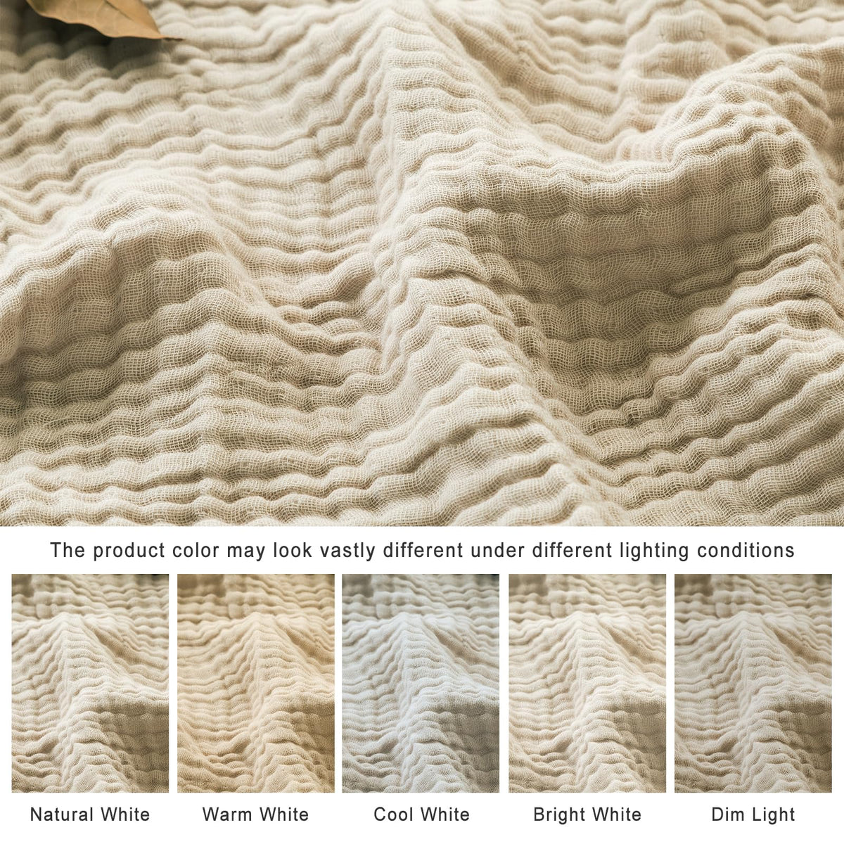 EMME Cotton Throw Blanket for Couch Soft Muslin Blankets 50"x60" Lightweight Breathable Blanket Beige All Season Gauze Blanket