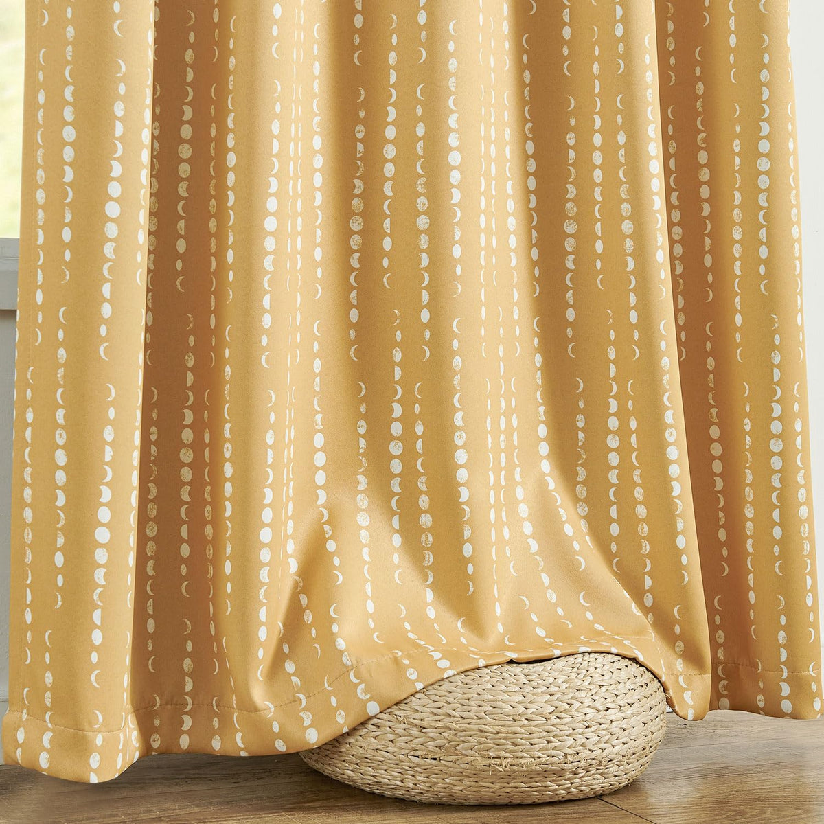 jinchan 95% Blackout Boho Curtains 84 Inches Long Mustard Moon Phases Printed Drapes Rod Pocket Thermal Insulated Curtains for Bedroom Nursery Yellow Window Drapes Curtain Set 2 Panels