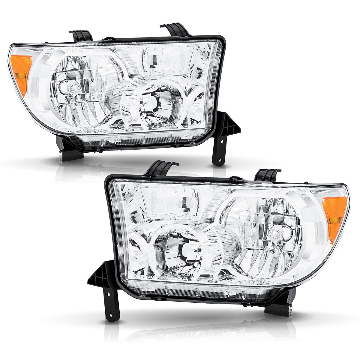 Headlights Assembly compatible with 2007-2013 Toyota Tundra with Level Adjuster, for 2008-2017 Toyota Sequoia Headlamp (12-14 Models Without Headlight Washer)
