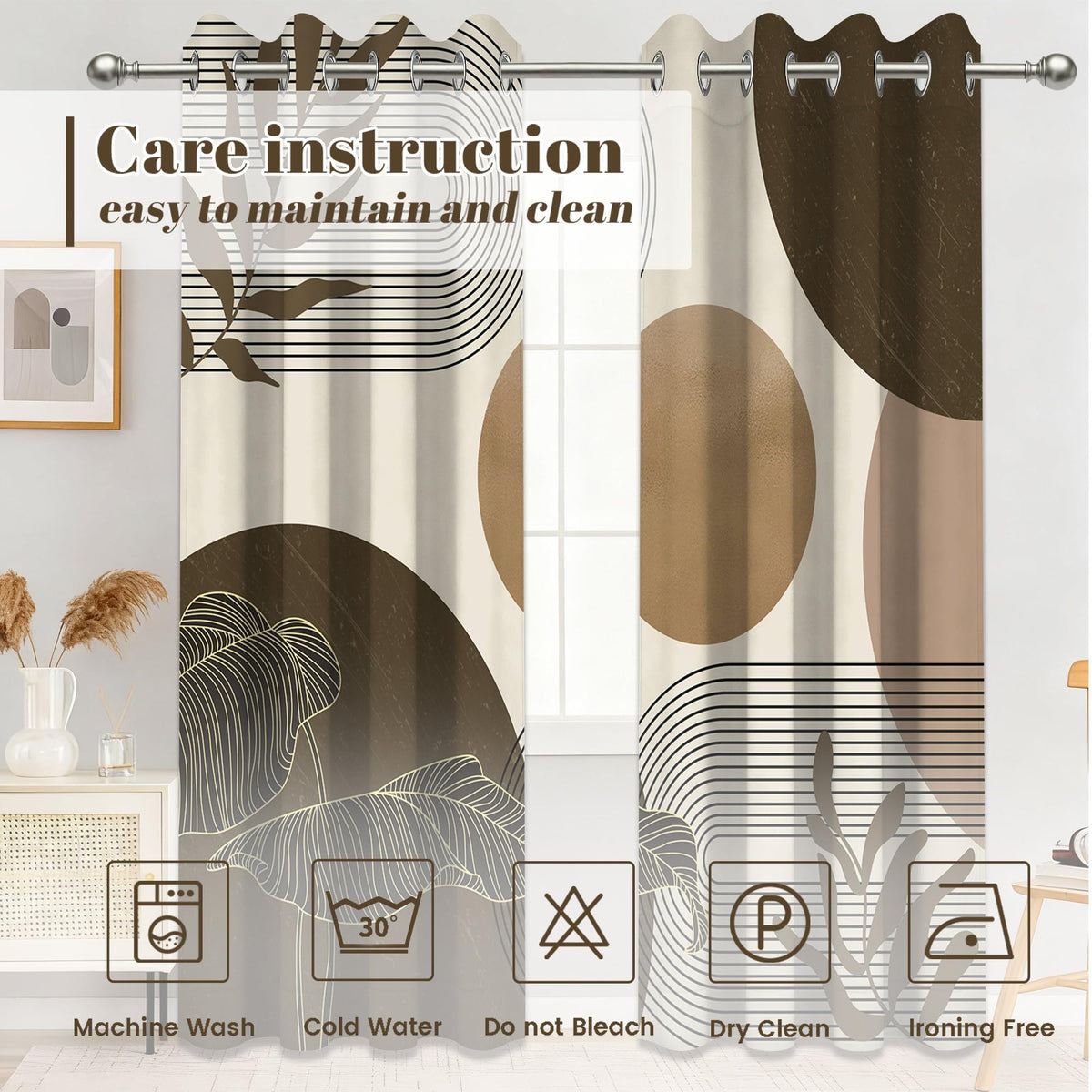 Keeuy Brown and Beige Blackout Curtains, 52x84 inch, 2 Panels
