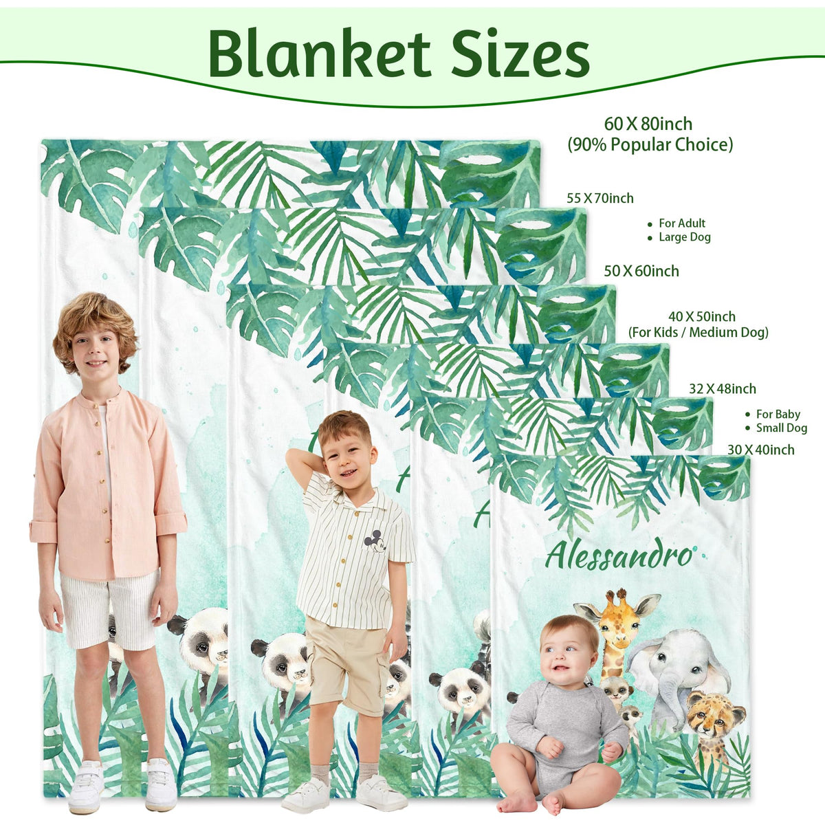 MAIWELL Personalized Baby Girl Boy Blanket with Name, Custom Animals Kids Name Blankets for Girls Boys, Customized Newborn Receiving Blankets, Baby Shower Christmas Birthday Gifts
