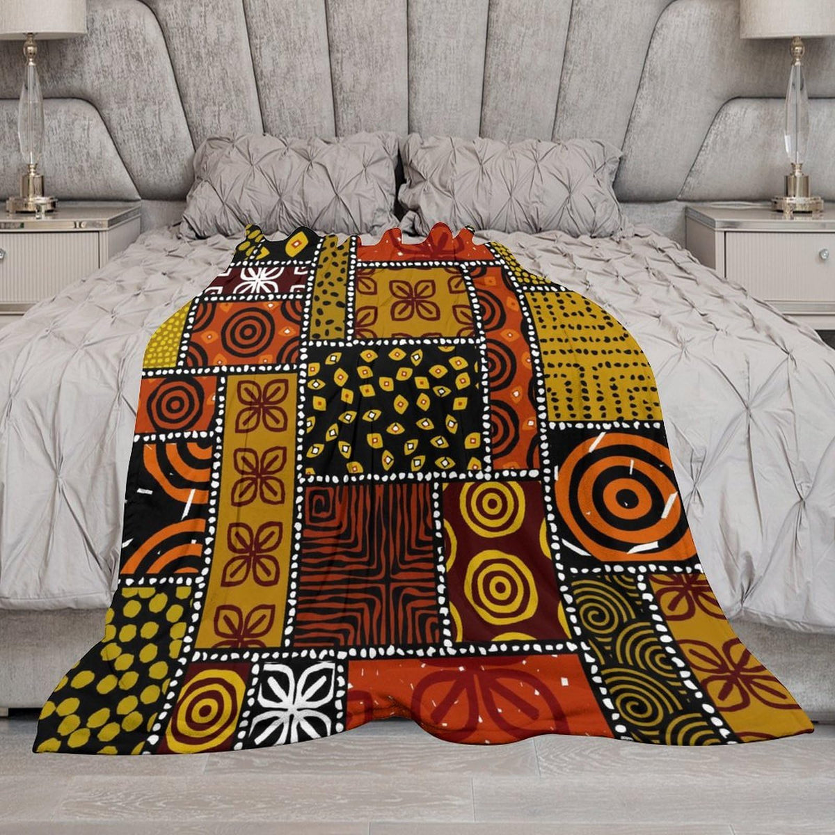 ZhiRain African Ethnic Throw Blanket Abstract Tribal Motifs Ethnic Lines Patchwork Style Blanket for Sofa Bed Couch Chair Or Dorm 50"x60"