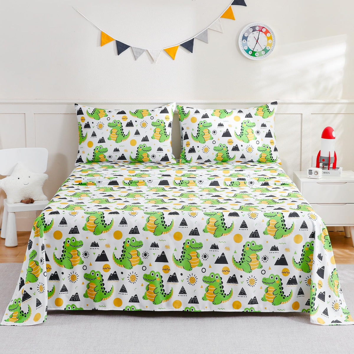 ChicView Twin Sheet Set Kids,3 Pieces Breathable Soft Microfiber Bedsheets for Child Boys Girls, Anti Pilling Deep Pockets Easy Care Bed Sheets, Crocodile
