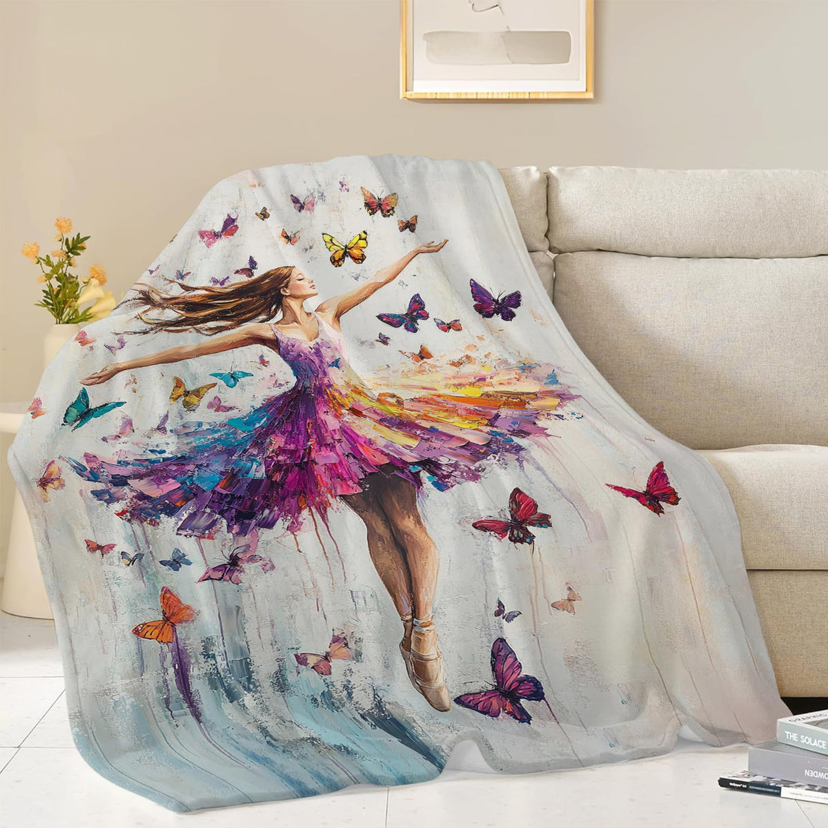 Dance Blanket, Ballet Throw Blanket, Dancer Gifts, Ballerina Blankets, Sloths Stuff Fleece Flannel Plush for Women Teachers Girls Lovers Adults Soft Bedding for Sofa Studio Office Home Decor 40"X50"