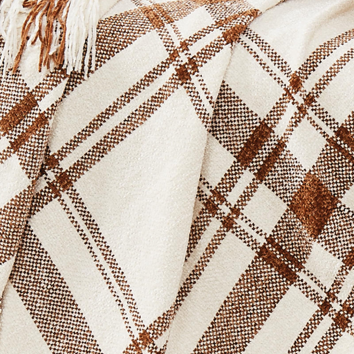 TRULY SOFT Plaid Chenille Brown/Ivory 50x70 Throw, Oeko-TEX Certified Confidence
