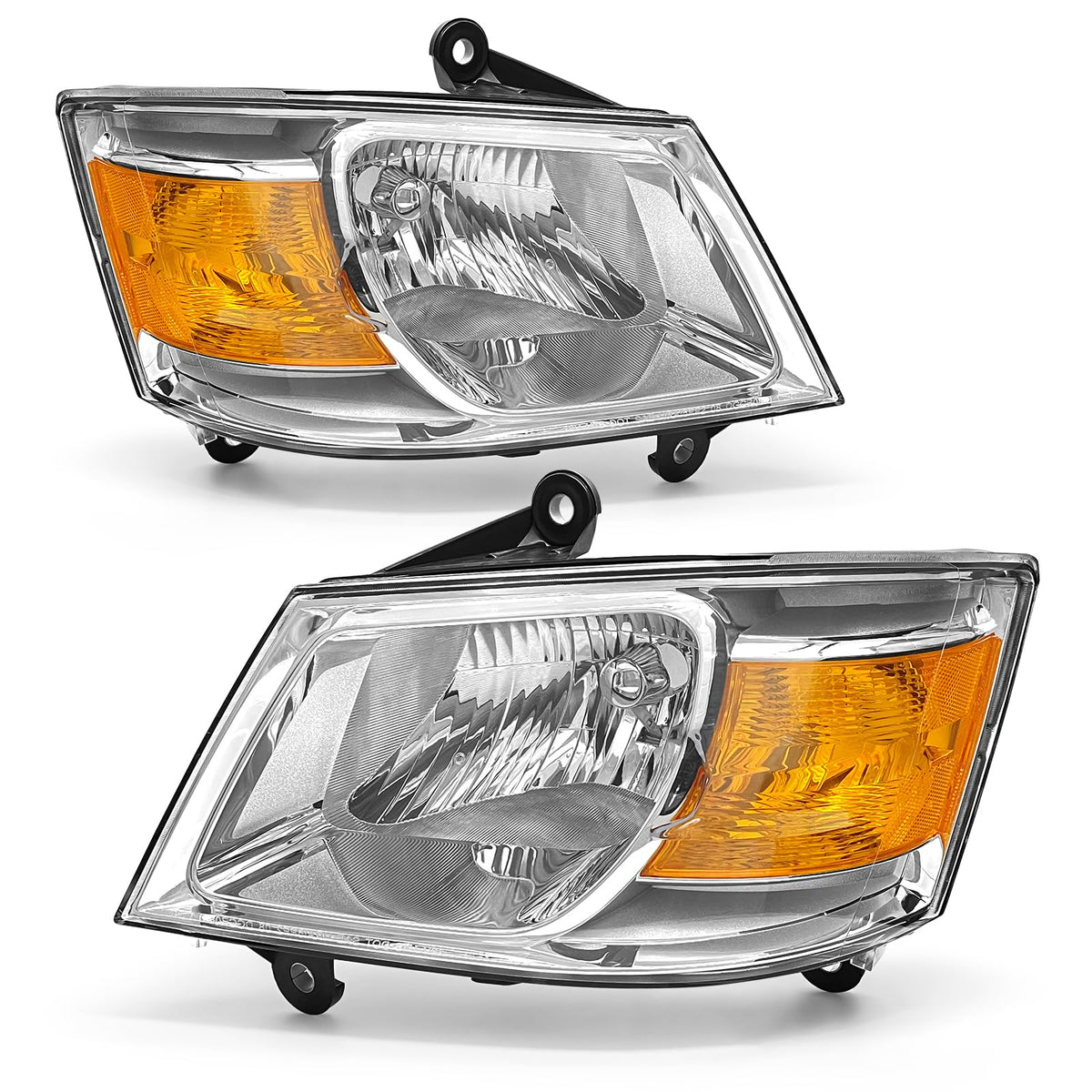 AXLAHA 2008 2009 2010 Dodge Caravan Headlights Assembly for 08-10 Grand Caravan Clear Lens Headlamp with Chrome Housing Amber Reflector Replacement