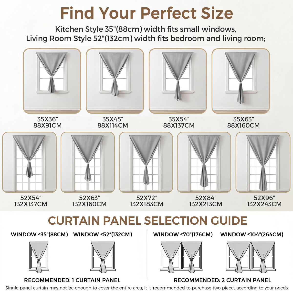 Foxdecor Blackout Curtains No Drill Hook and Loop Single Panel for Window
