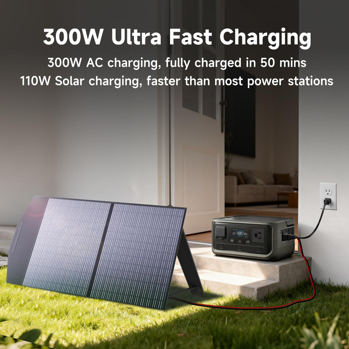 ALLPOWERS VOLIX P300 Portable Power Station, 256Wh LiFePO4 Battery, 300W Solar Generator(600W peak), <20ms UPS, MPPT 110W Max, AC Fast Charge, 100W USB-C Output for Home Backup, Office, RV, Camping