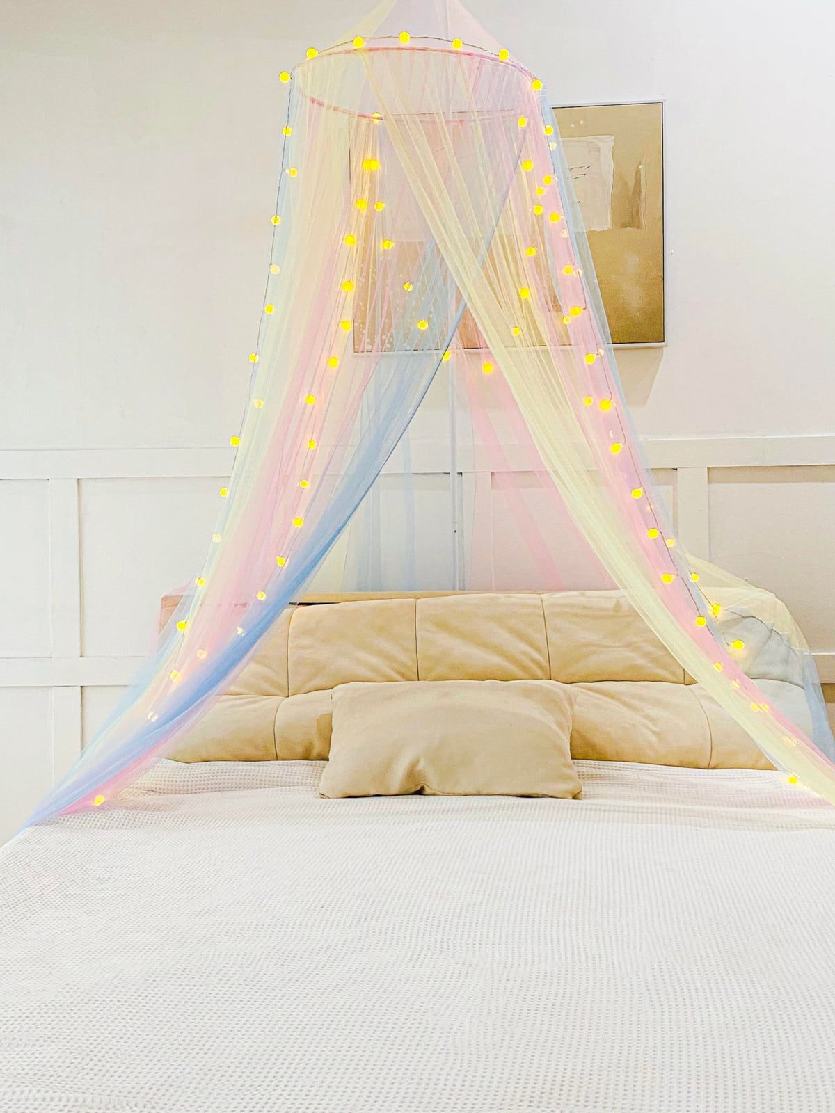 Comtelek Mosquito Net Bed Canopy for Girls,Rainbow Canopy Bed Curtains Full Queen Size from Ceiling,Dome Mosquito Netting Bed Tent Twin Girls Princess Canopy King Bed Decor