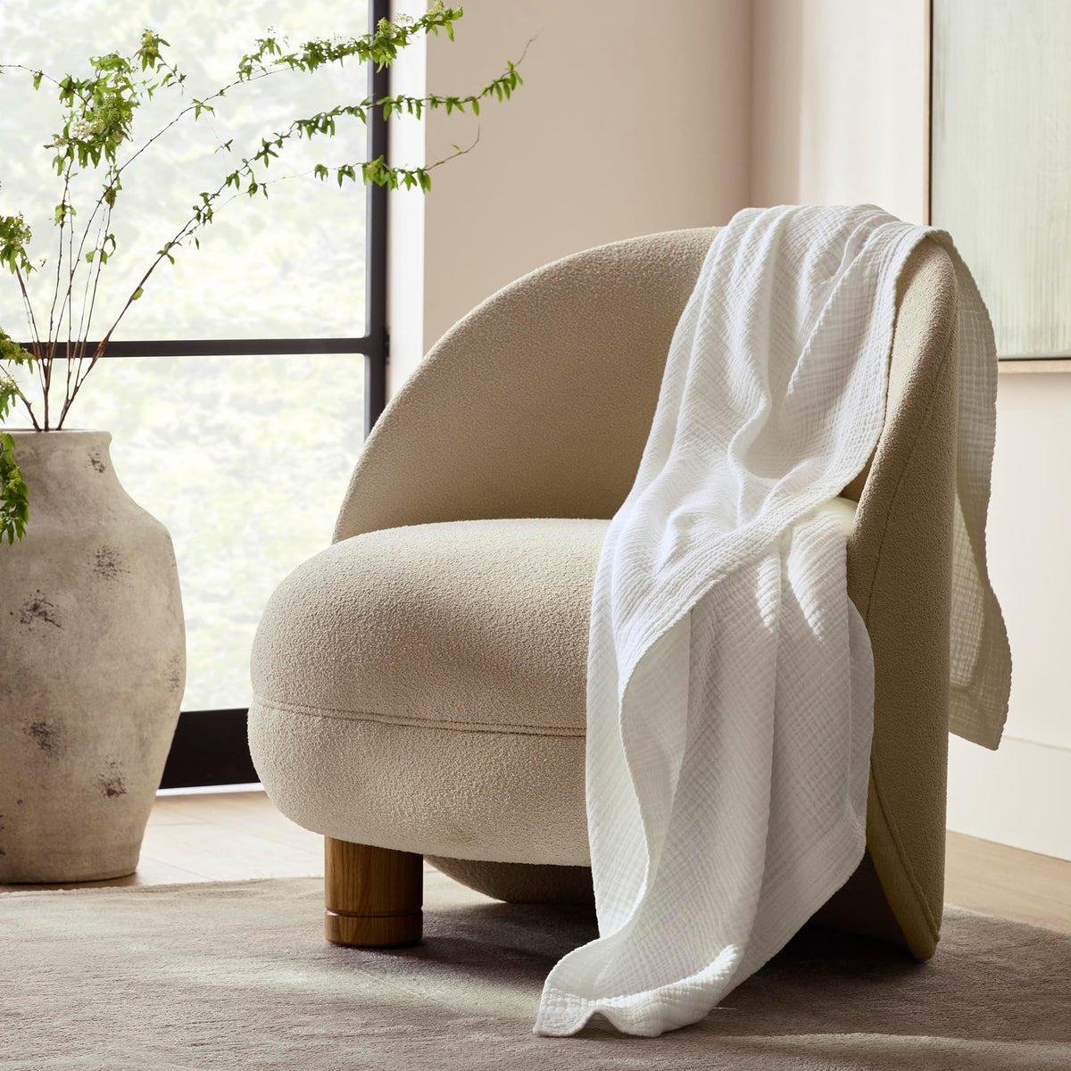 BOLL & BRANCH Dream Throw Blanket - One Size, White - Luxury 100% Organic Cotton - Soft, Lightweight and Breathable - Cloud-Like Touch - 50x70 Inches