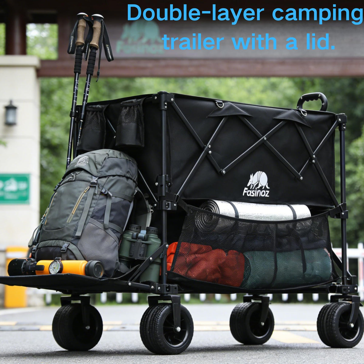 700lb Double Decker Wagon Collapsible Cart Foldable Heavy Duty Wagon Collapsible,400L,54" Extended Foldable Cart with Wheels for Camping Fishing & Outdoor Use, Beach cart,