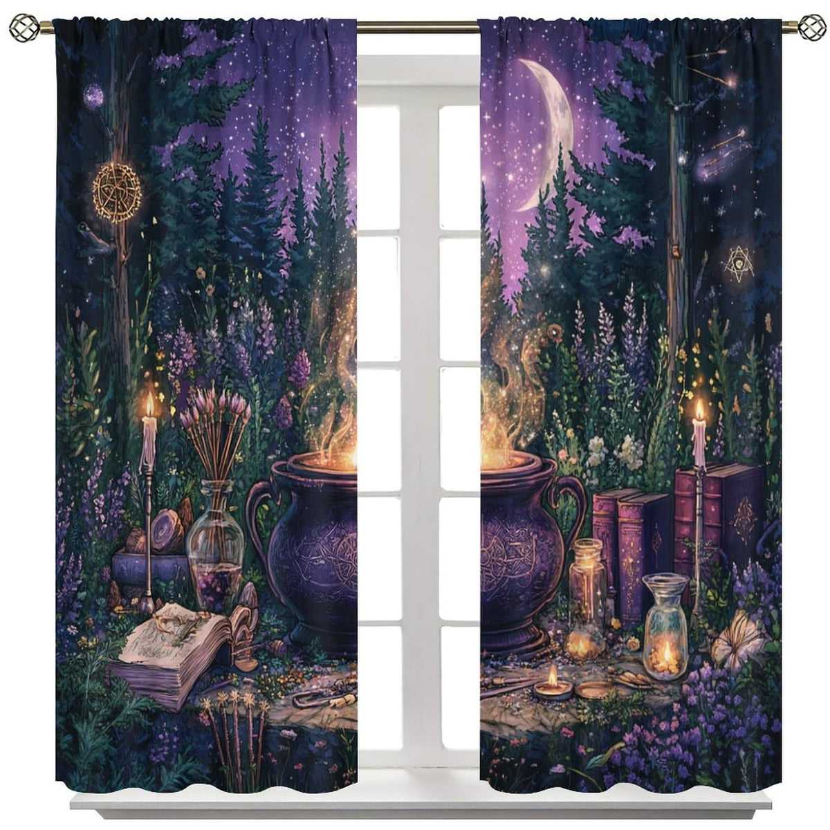 DIPQIMI Fantasy Flower Forest Blackout Curtains for Bedroom/Living Room, Magic Potion Moon Curtains Rod Pocket Thermal Insulated Window Drapes, 42W x 84L, 2 Panels
