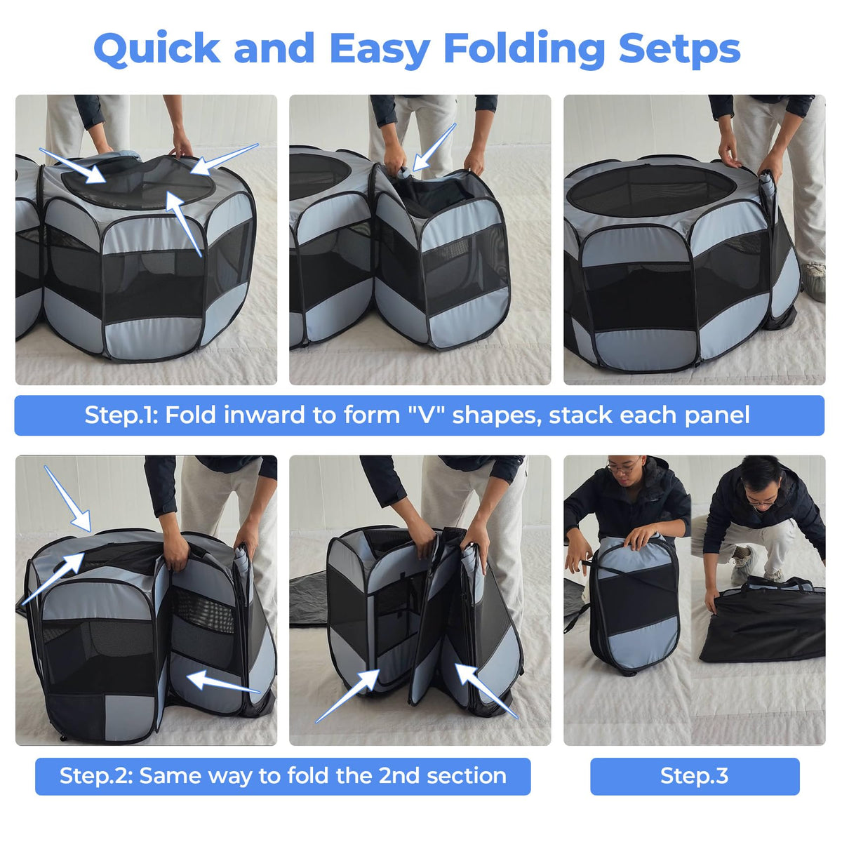 2-in-1 Cat Playpens, Detachable into 2 Separate Playpens with Additional 2 Doors, Portable Dog Playpen Cat Tent Enclosure for Kitten and Puppy Indoor Outdoor Use(M)