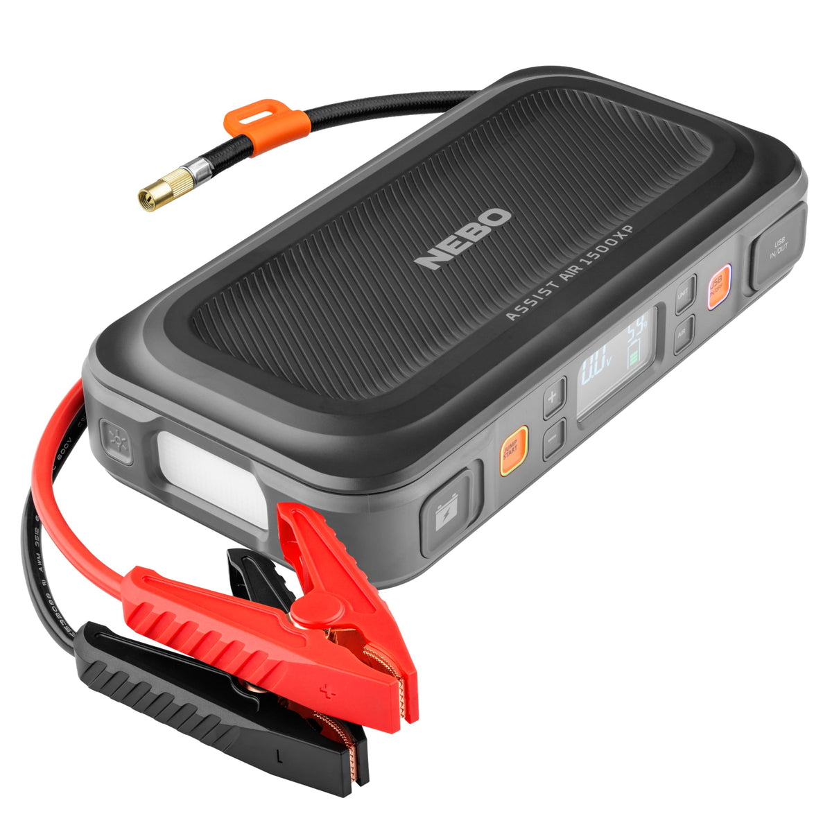 NEBO Assist 1500A Jump Starter & Air Compressor | 1500 Peak Amps, 44.4Wh Portable Car Jump Box for 12V Vehicles & Tire Inflator with Auto Shut-Off, Spark-Proof, USB-C Power Bank, Emergency LED Light