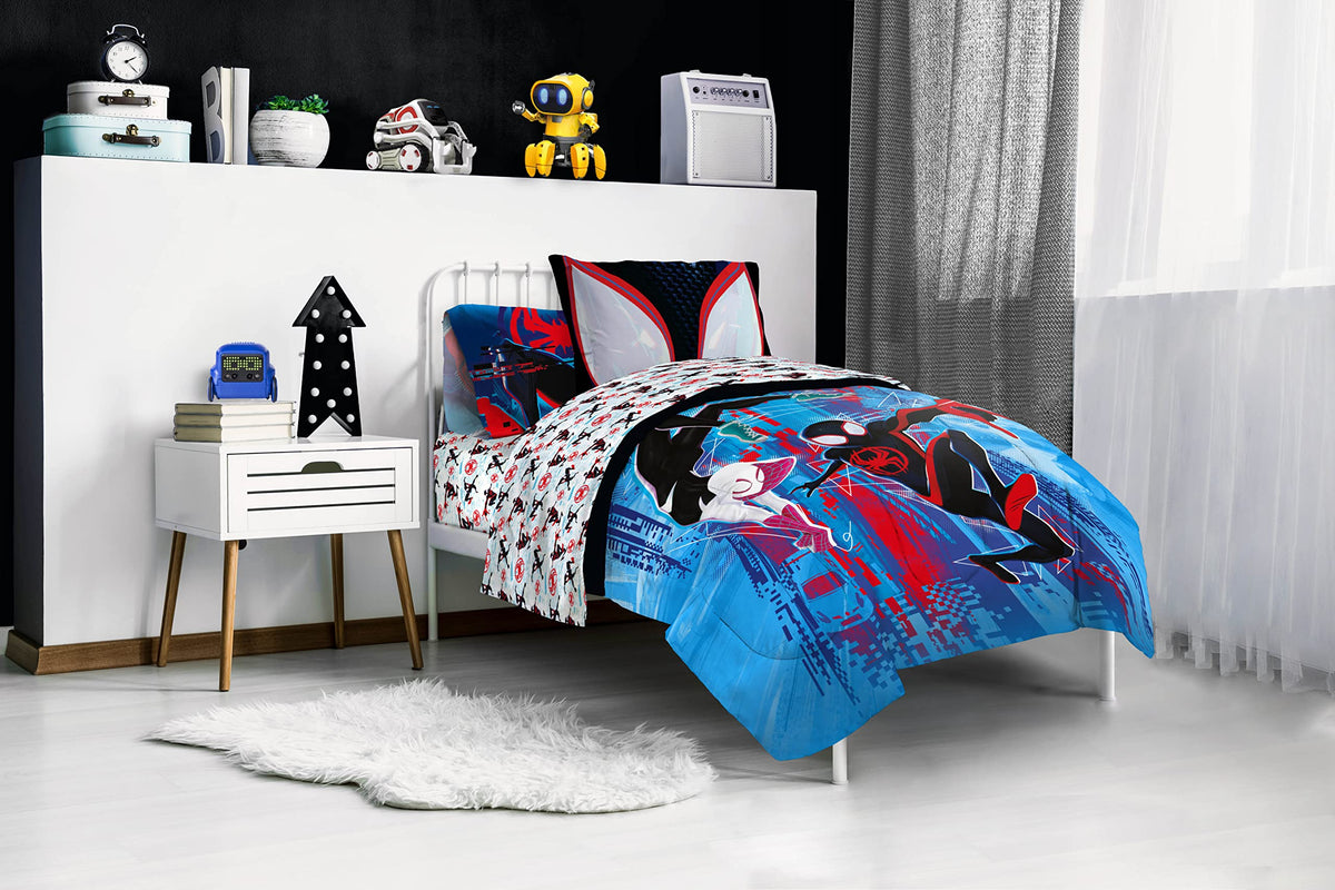 Jay Franco Spiderman Across the Spider-Verse Glitch 7 Piece Full Size Bed Set - Includes Comforter & Sheet Set Bedding - Super Soft Fade Resistant Microfiber (Official Marvel Product)