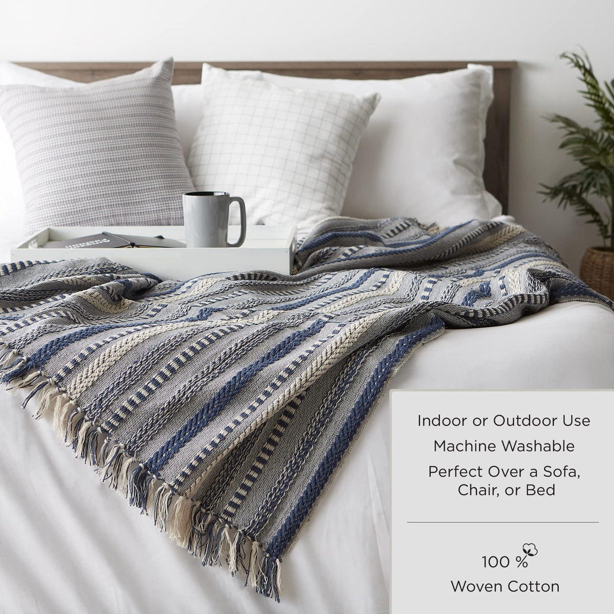 DII New Traditional, 2-Tone Chevron Stripe Throw, 50x60, Stone