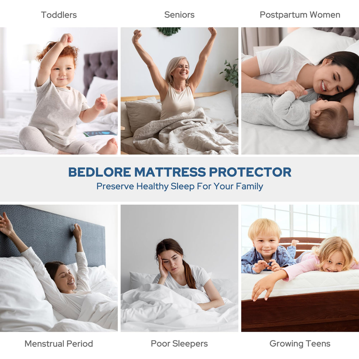 BEDLORE Waterproof Mattress Protector, Full Size Mattress Pad with Deep Pocket 6"-15" Depth, Soft Dirt-Proof Double Bed Mattress Cover for Bedroom, College Dorm, Hotel (Gray)