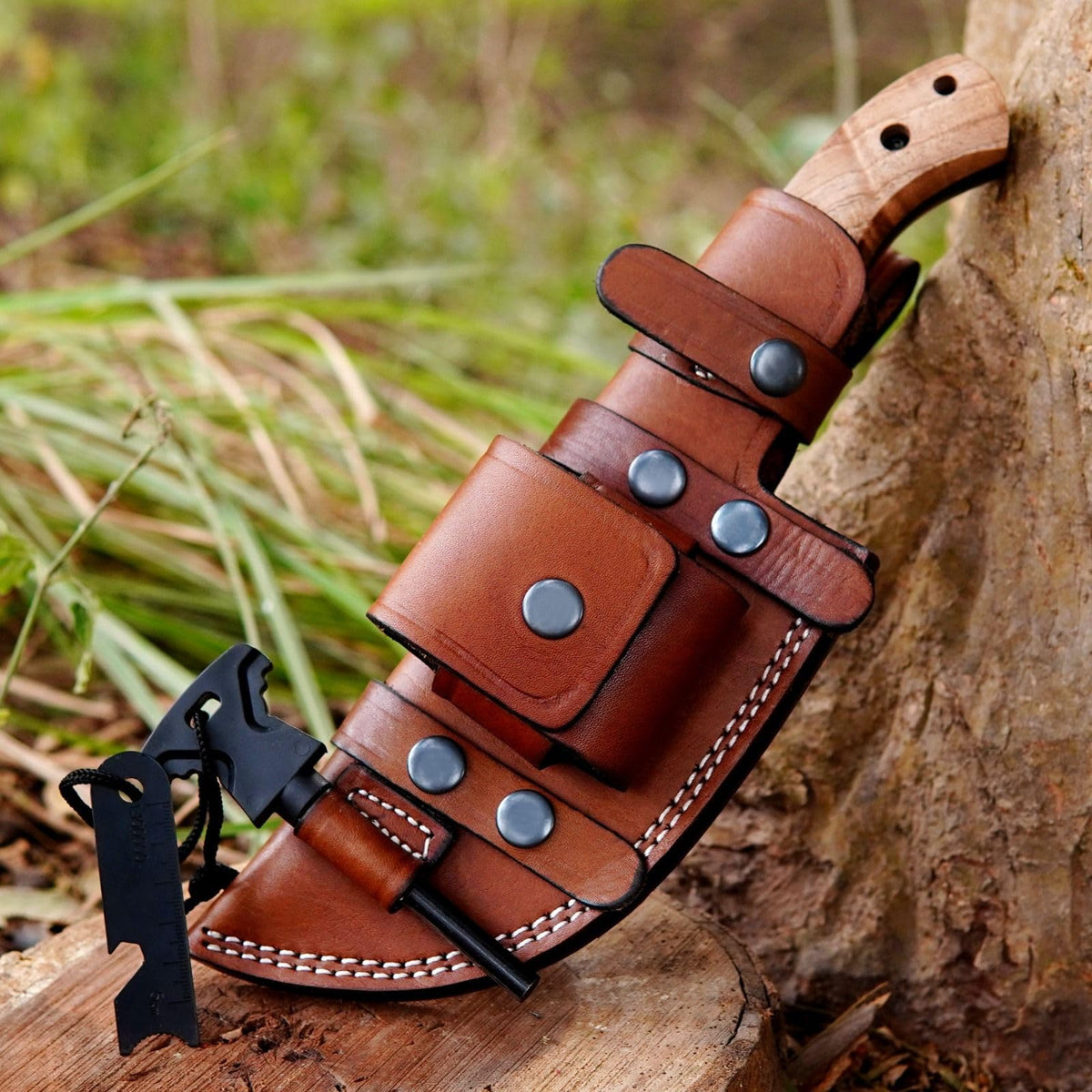 Fixed Blade Knife - 11.5” Handmade Tracker Knife with Bone Handle and Ferro Rod, Hunting Knife with Sheath, Full Tang Tactical Survival Knives for Men, 1095c High Carbon Steel for Camping, Hunting & Outdoor Use