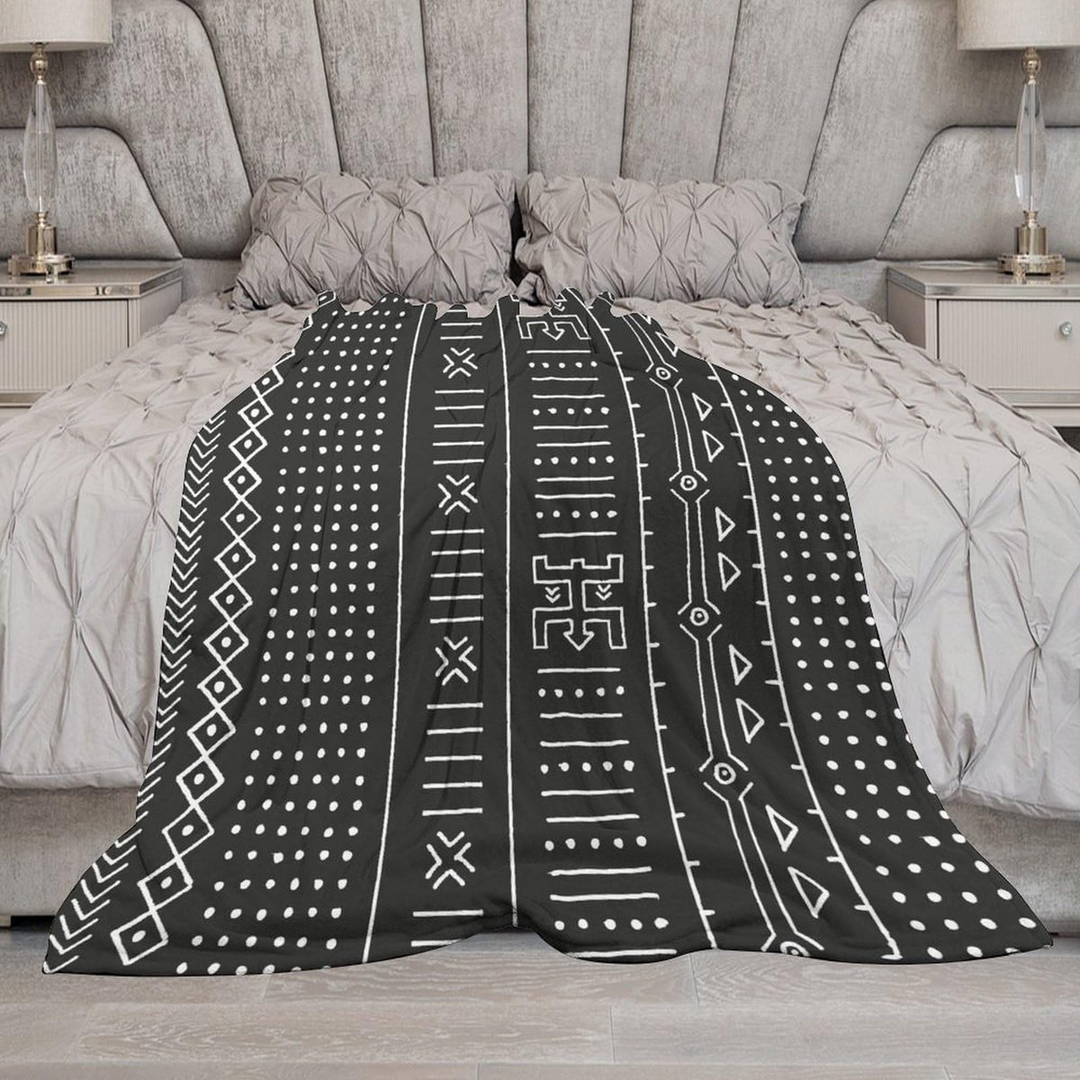 ZhiRain Traditional African Geometric Throw Blanket Black and White Tribal Ethnic Blanket for Sofa Bed Couch Chair Or Dorm 50"x60"
