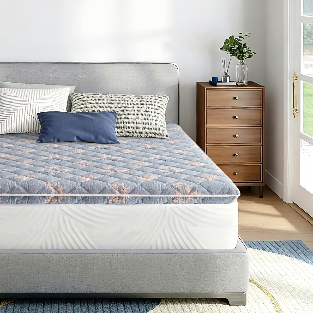 Lillibearas Premium Foam Queen Mattress Topper -Thick 9-Layer Modern Comfort Topper, 60-mil Foam-Back Pain Relief & Comfort Support,Breathable & Hypoallergenic