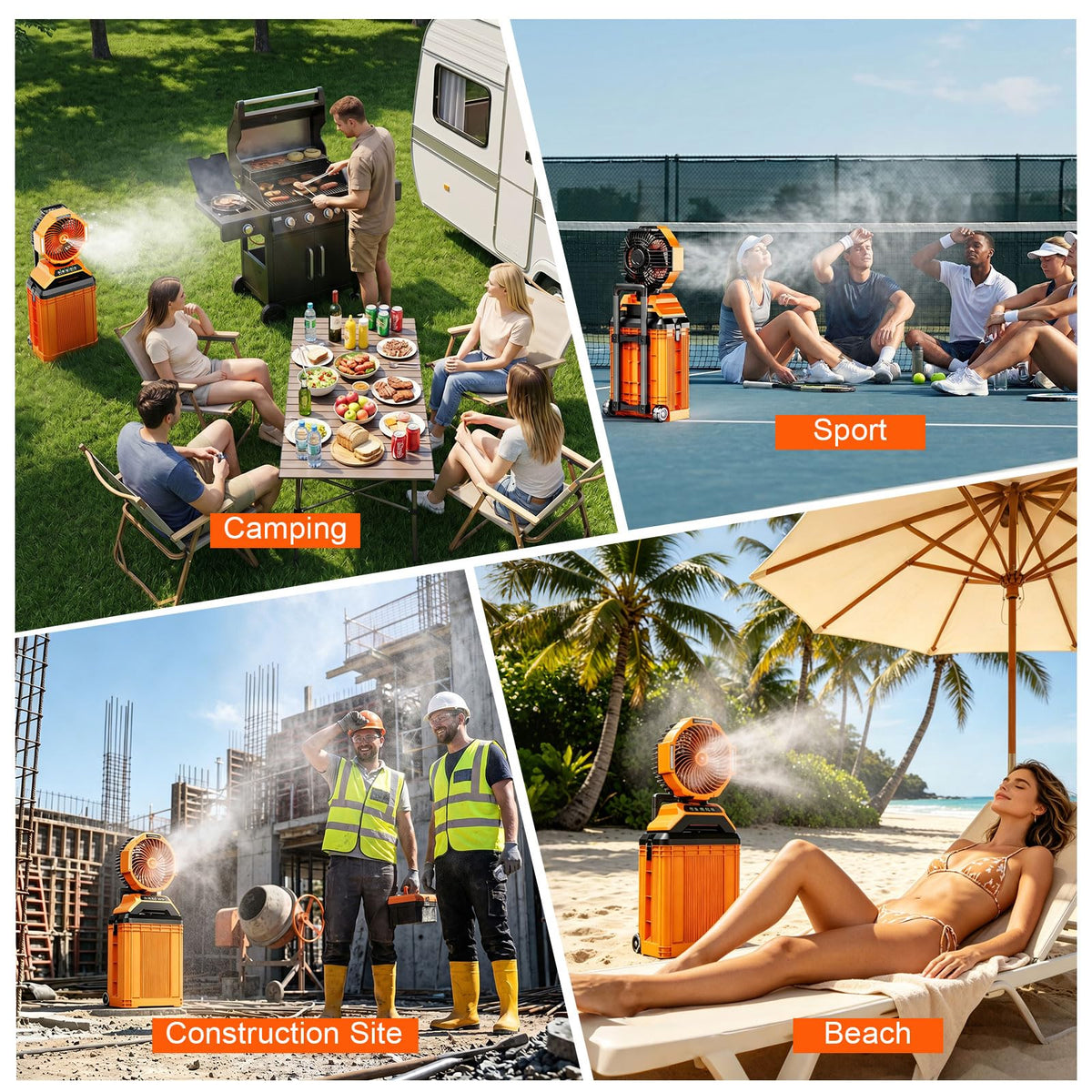 15L Bucket Portable Misting Fan, 30000mAh Rechargeable Battery Powered Oscillating Cooling Fan, 4 Strong Winds, Brushless Motor Outdoor Fans for Fishing/Travel/Garden/Golf/Tent/Office