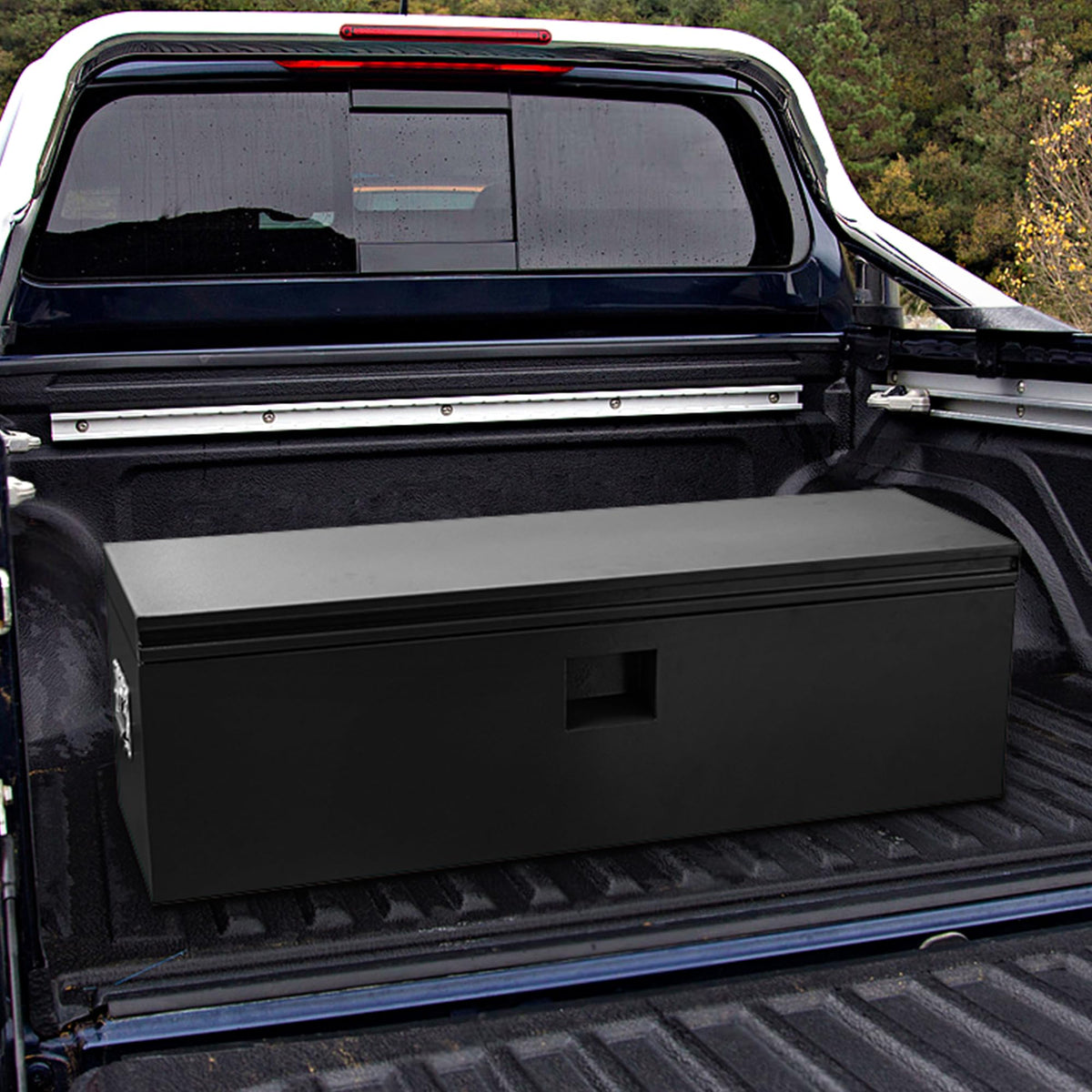 ActiveTrail Heavy Duty Steel Truck Bed Tool Box, 24 Inch Weatherproof Lockable Metal Storage Chest with Gas-Assist Grooved Lid for Pickup, Trailer, RV, Black