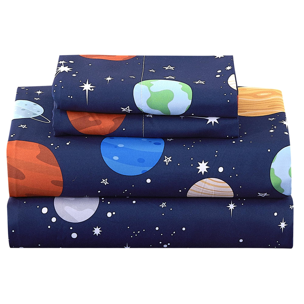CozySmile Twin Sheet Set Kids,3 Pieces Breathable Soft Microfiber Bedsheets for Child Boys, Oeko-TEX, Anti Pilling Deep Pockets Easy Care Bed Sheets, Planet