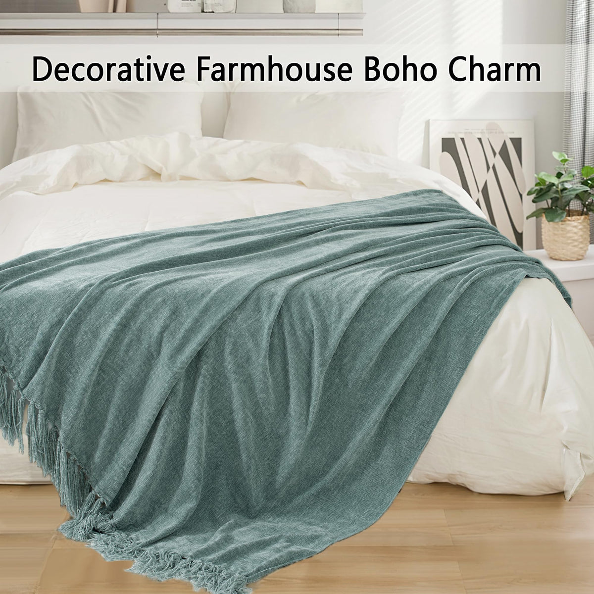 LONG CREATE Chunky Knit Throw Blanket Bundle Chenille Throw Blanket, 50"X 60" Sage Green