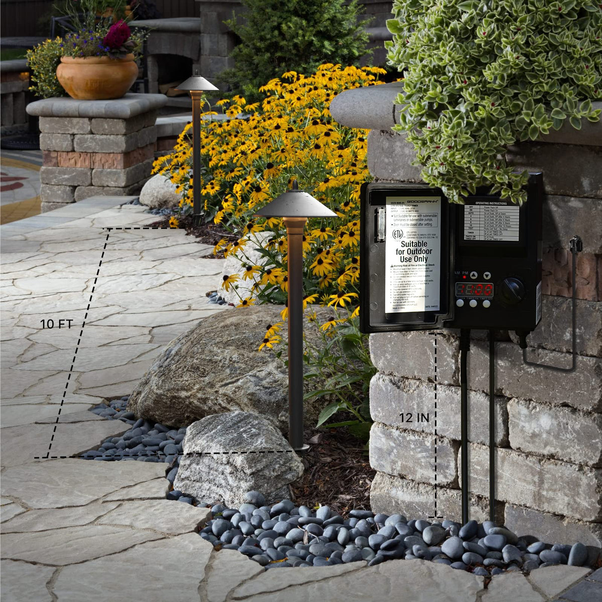 GOODSMANN Landscape Lighting Outdoor Low Voltage Landscape Lighting Kits 8PK Pathway Lights Wired 10W 25 Lumen 2700K Warm White Metal 12V Bronze Electric Sidewalk Walkway Lights with Cable Connectors
