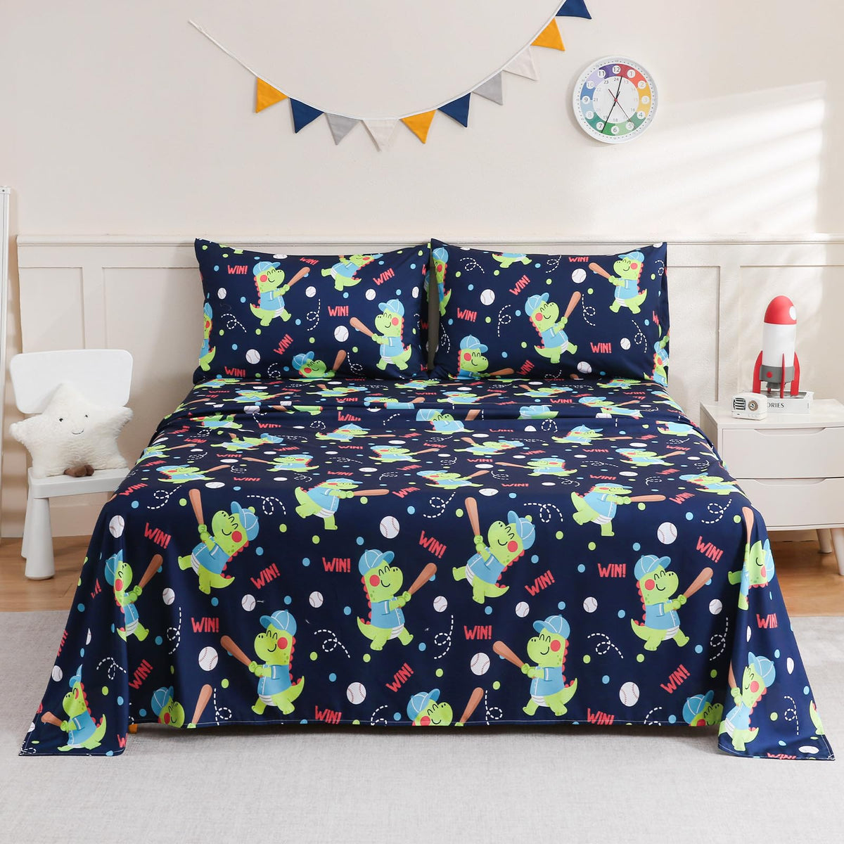 ChicView Twin Sheet Set Kids,3 Pieces Breathable Soft Microfiber Bedsheets for Child Boys Girls, Anti Pilling Deep Pockets Easy Care Bed Sheets, Dino