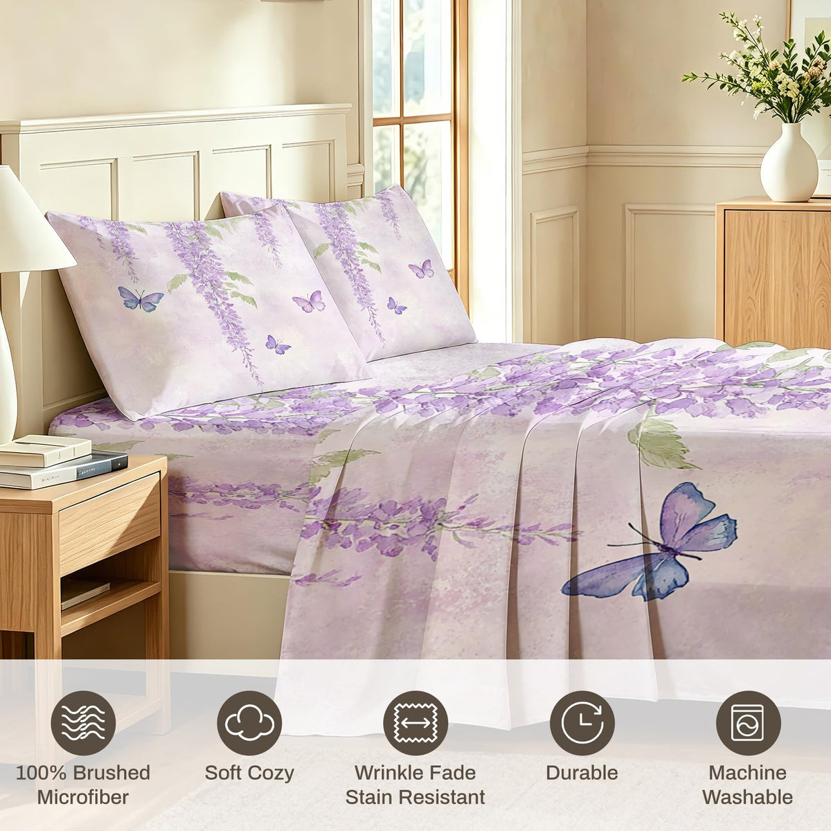 Butterfly Full Sheet Set Wisteria Flat Fitted Sheet Sets