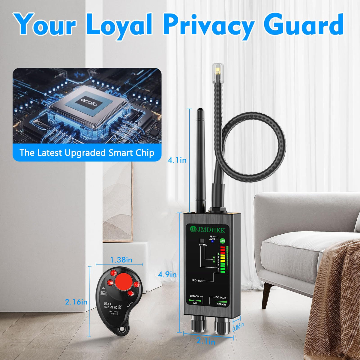 JMDHKK M8000 Hidden Camera Detector, Bug Detector,Camera Finder, Signal Detector for Hotels, Travels, Vehicles, Offices, Public Fitting Rooms (Black)