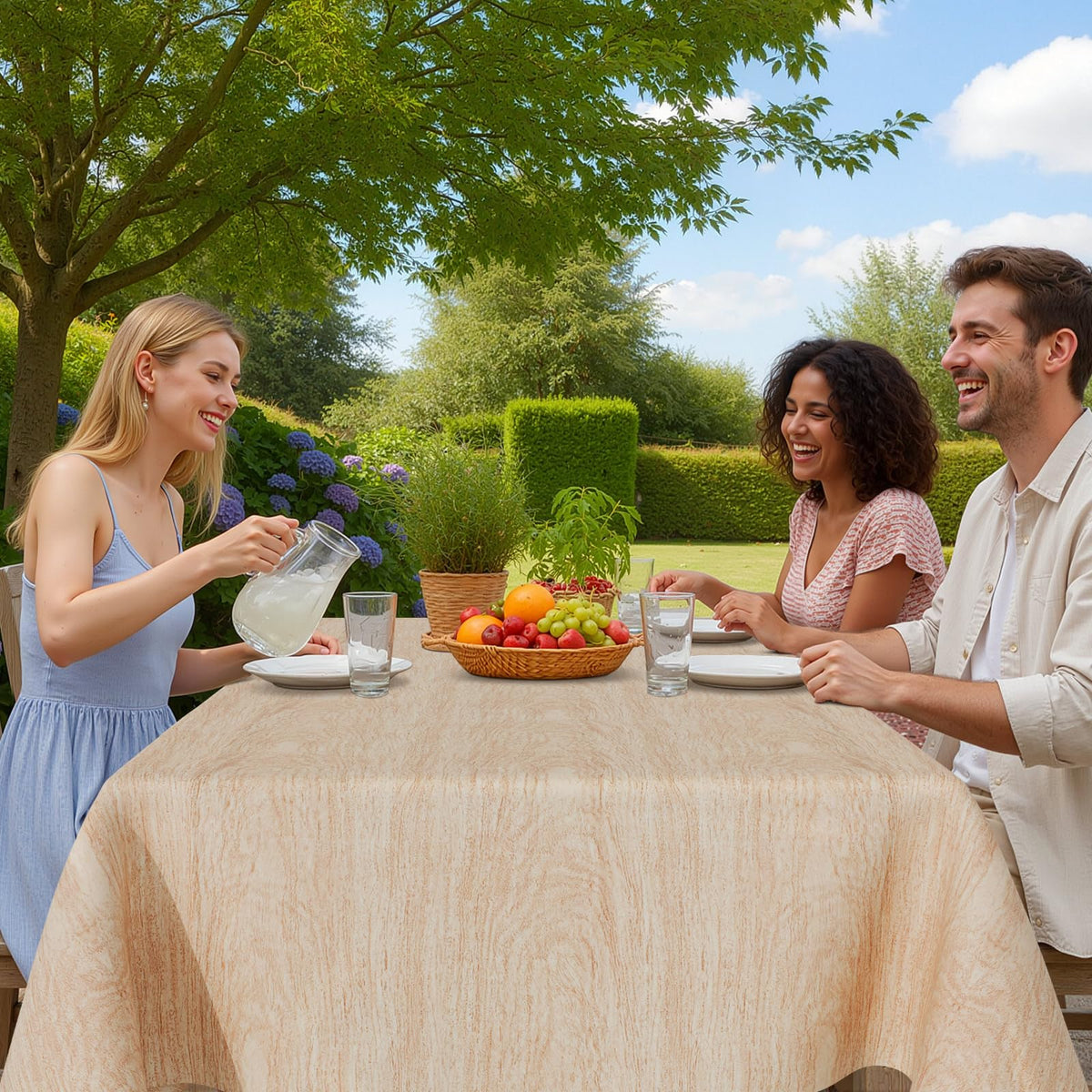 Smiry Rectangle Table Cloth, Waterproof Vinyl Tablecloths with Flannel Backing, Wipeable Spillproof Plastic Wood Grain Table Cover for Dining, Indoor and Outdoor (Beige, 60 "x 84")