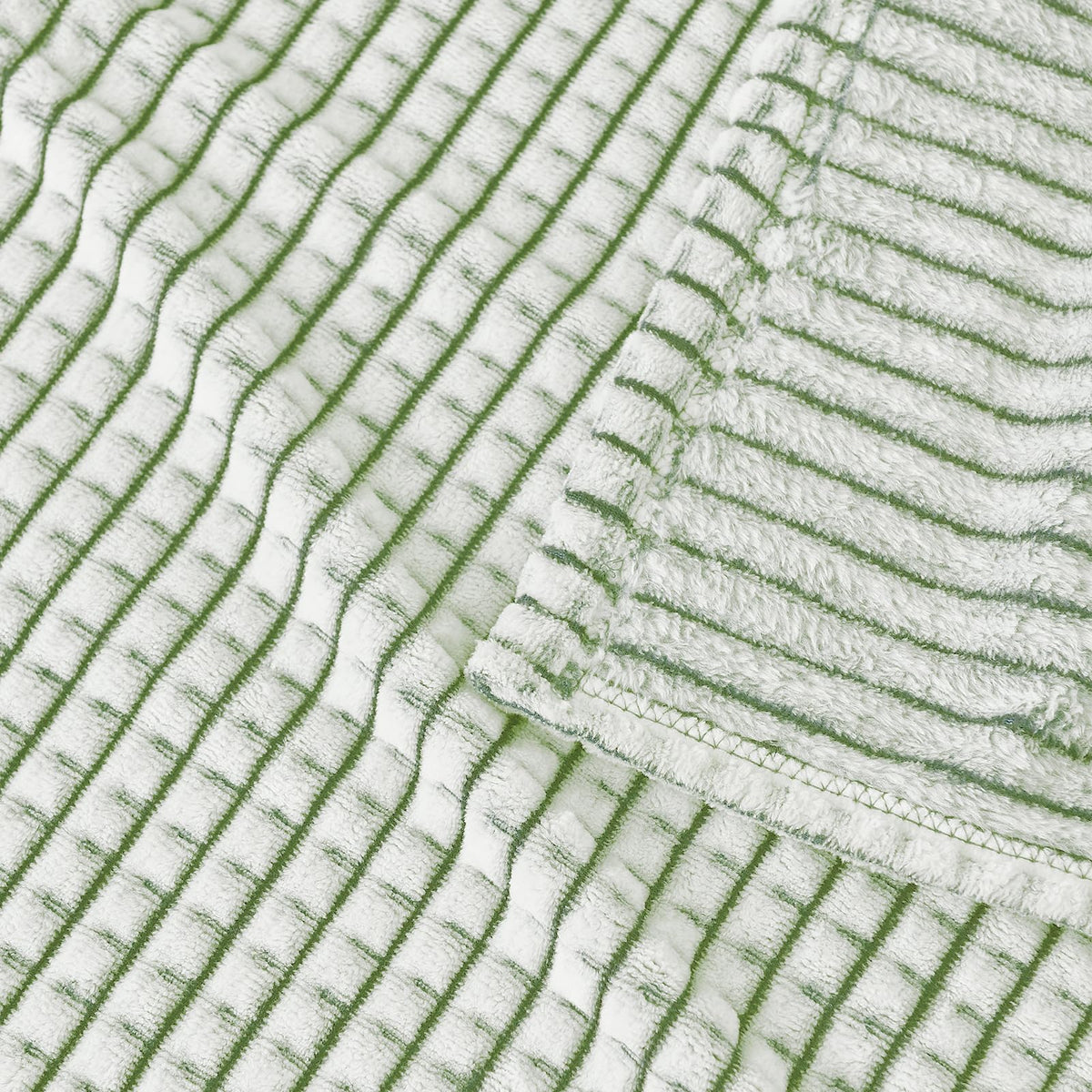 PLEASANT BOULEVARD | Fuzzy Throw Blanket Double-Sided Design Checkered Striped Waffe Lightweight Fleece Blankets for Bed and Couch Décor – Cozy, Soft, Cute for Women, Throw (50" x 60") Green