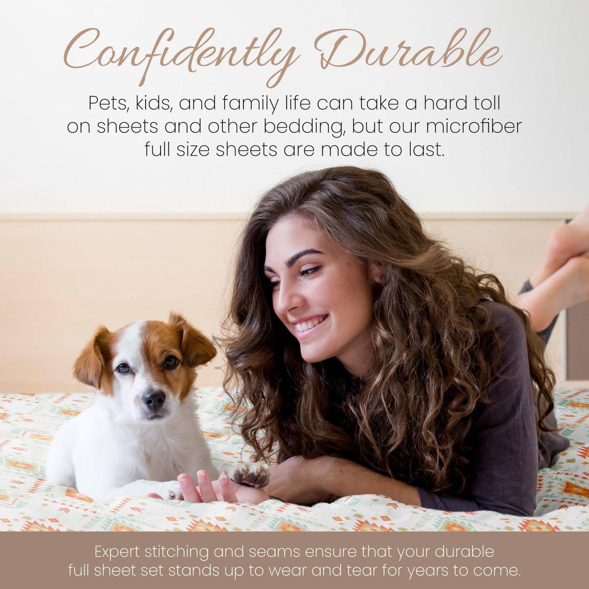 Linen Market Double-Brushed Patterned Microfiber Full Sheet Set 4 Piece – Oeko-TEX Certified Ultra Soft & Wrinkle-Free - 16" Deep Pocket Sheets - Easy Care Full Size - Aztec Dreams Coral