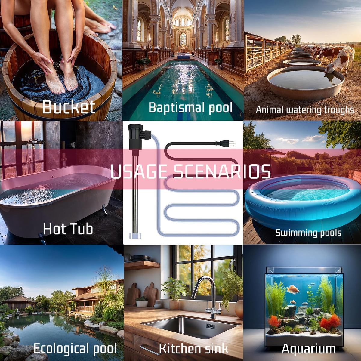 YLboyLIAN 3000W Titanium Immersion Water Heater Portable Electric Pool & Bathtub Fully Submersible Water Heater with GFCI, Temp Control for Hot Tub, Above Ground Pool, Baptistry, Above Ground Pool