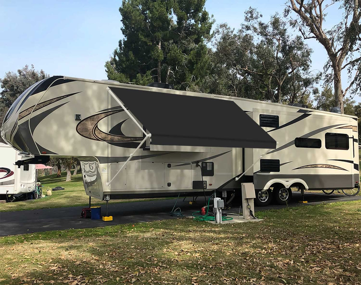 Leaveshade RV Awning Fabric Replacement Motorhome Camper Trailer Awning Fabric Super Heavy Vinyl Coated Polyester 15'3''(Fit for 16' Awning)-Solid Black