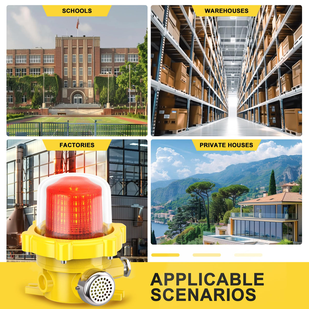 ZJGMGD Industrial Rotating Siren Alarm with Red Strobe Light, High-Decibel 120dB Emergency Buzzer Beacon for Warehouse, Machinery, Intruder Alert DC24V
