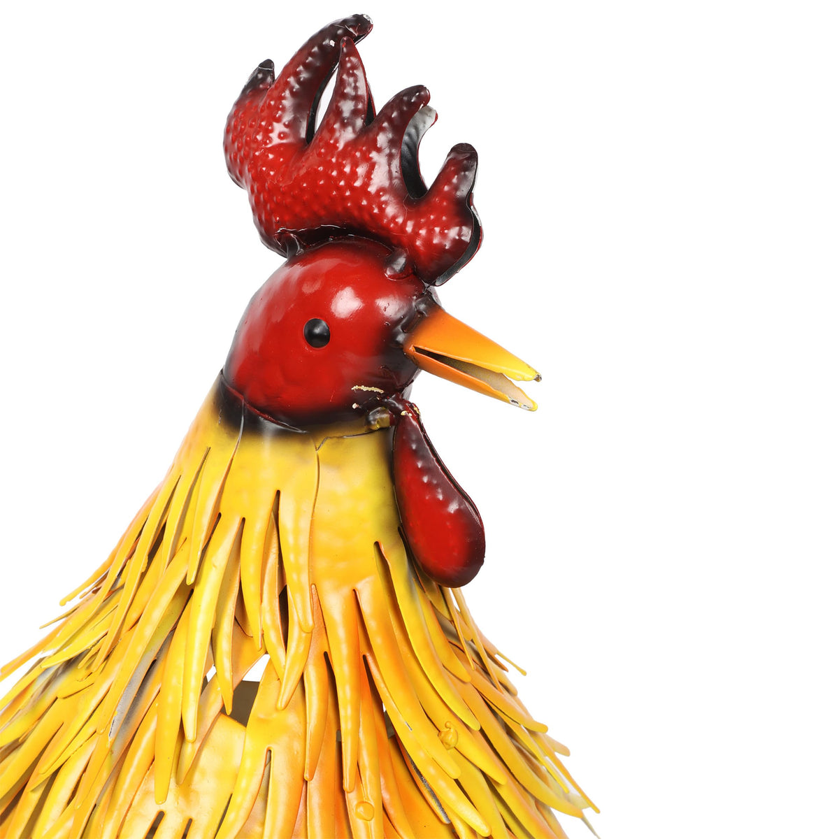Alpine Corporation 28" Tall Outdoor Metal Feathered Rooster Statue with Vibrant Design, Garden Decor, Yellow