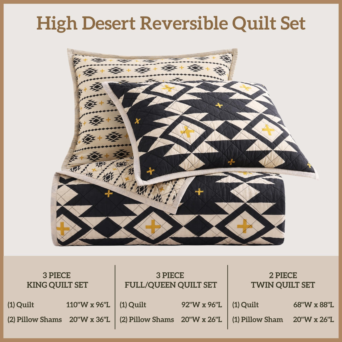 Paseo Road High Desert King Quilt Set, 3 Piece Rustic Western Bedding Set with Pillow Shams, Lightweight Reversible Cotton Quilt with Southwestern Aztec Pattern, Soft Breathable Cozy Boho Bedding