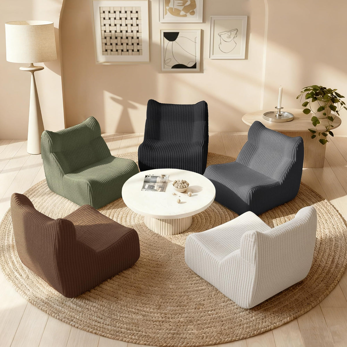 Ayiseedmid Big Bean Bag Chairs, Lazy Floor Sofa, Fireside Chair for Living Room, Bedroom, Office (White, Single Seat)