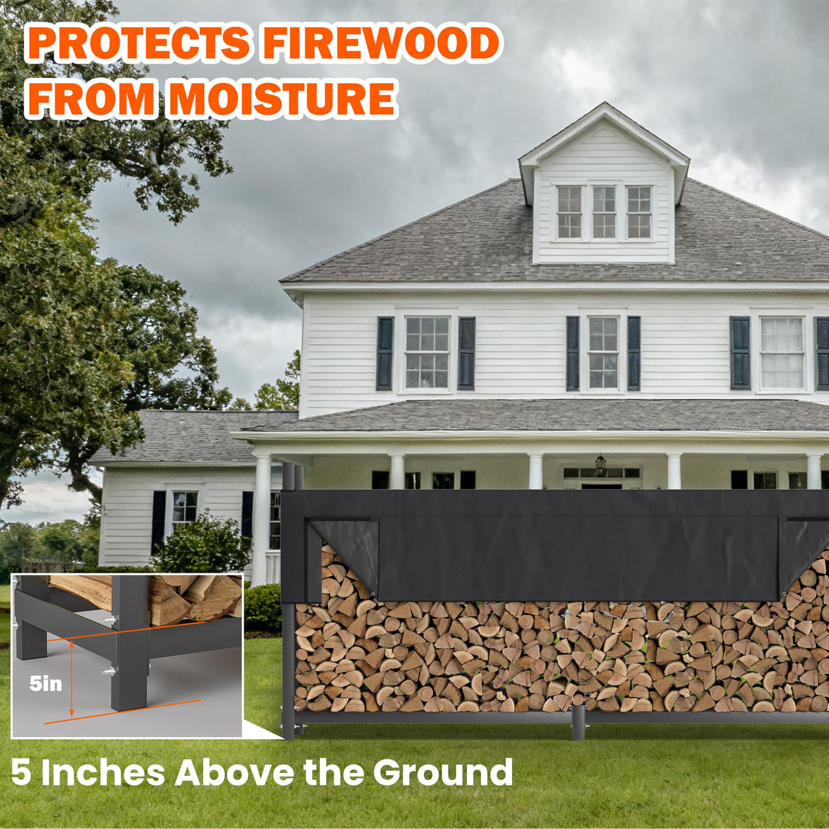 Ultrawall 8ft Heavy Duty Firewood Rack with Waterproof Cover, Freestanding Wood Log Holders for Firewood, Indoor/Outdoor Wood Storage Rack