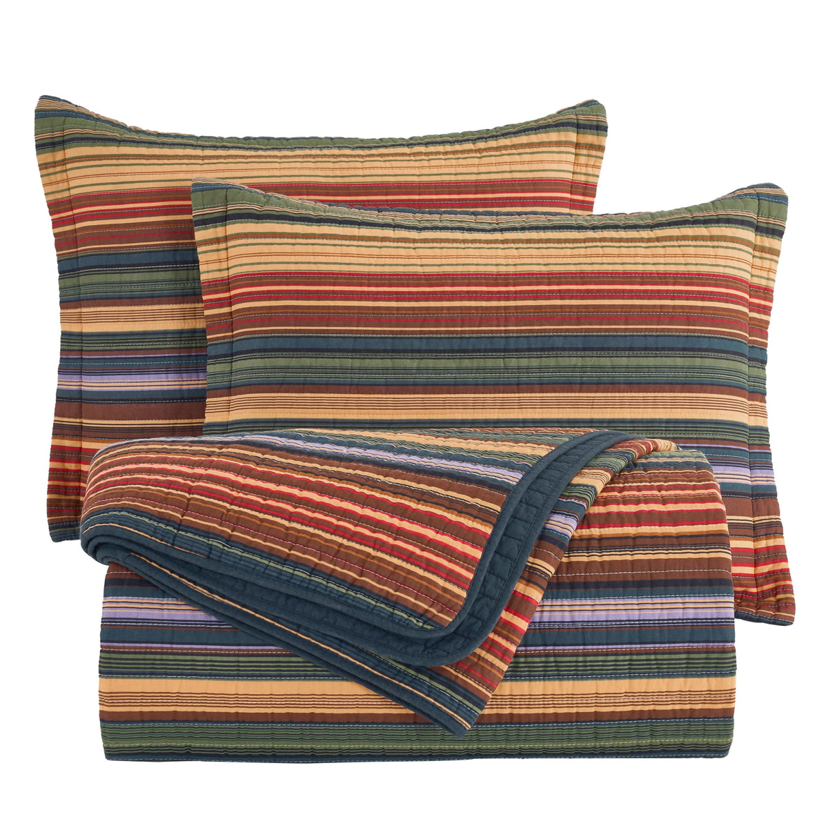 Chezmoi Collection Avery 2-piece Multi-Color Striped 100% Washed Cotton Quilt Set Twin Size