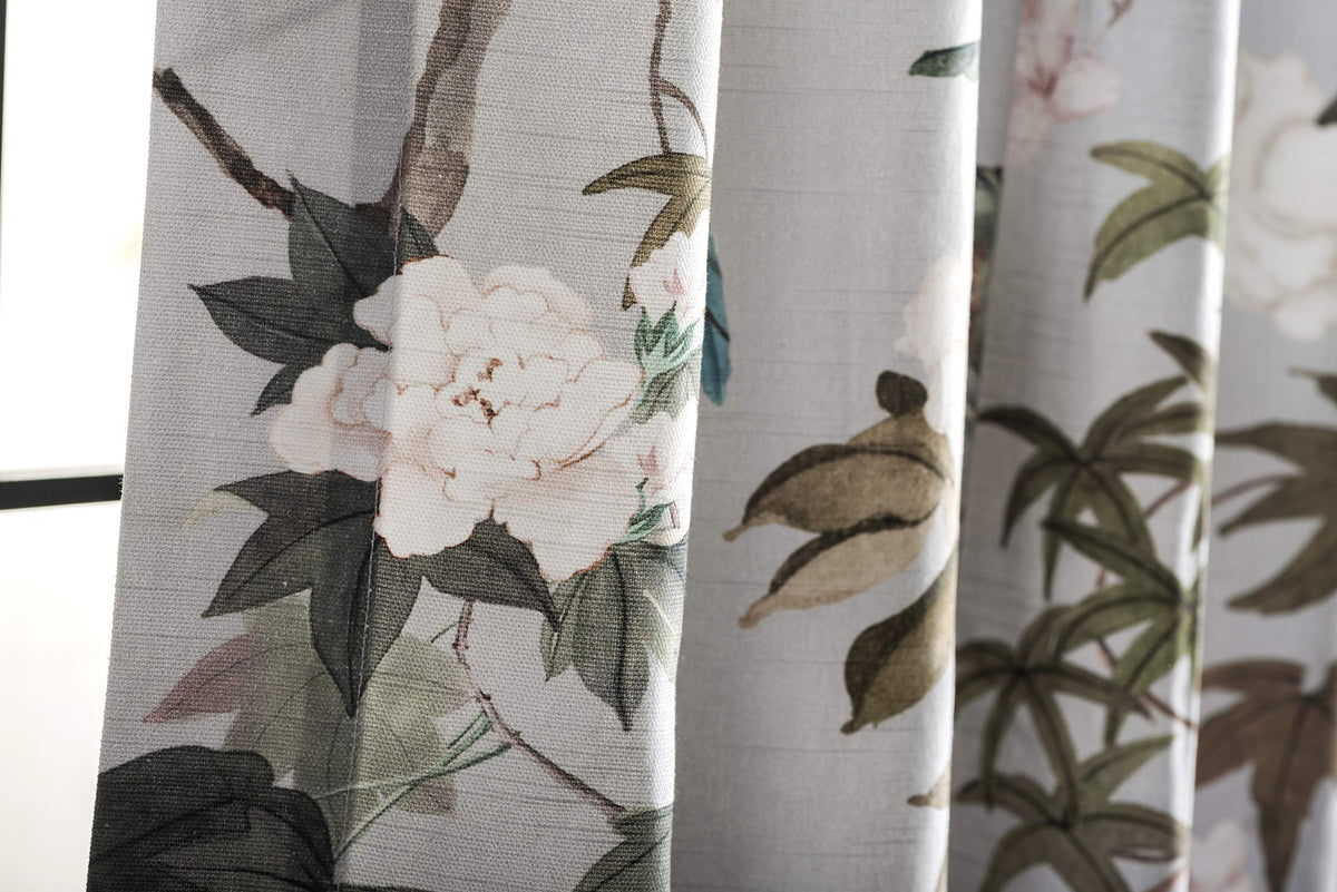 Maison d' Hermine Curtains for Living Room 100% Cotton 96 inch Length One Panel Light Filtering Curtains for Windows with Rod and Loop Pockets Spring Summer (Hokuzai - Grey, 50" W x 96" L)