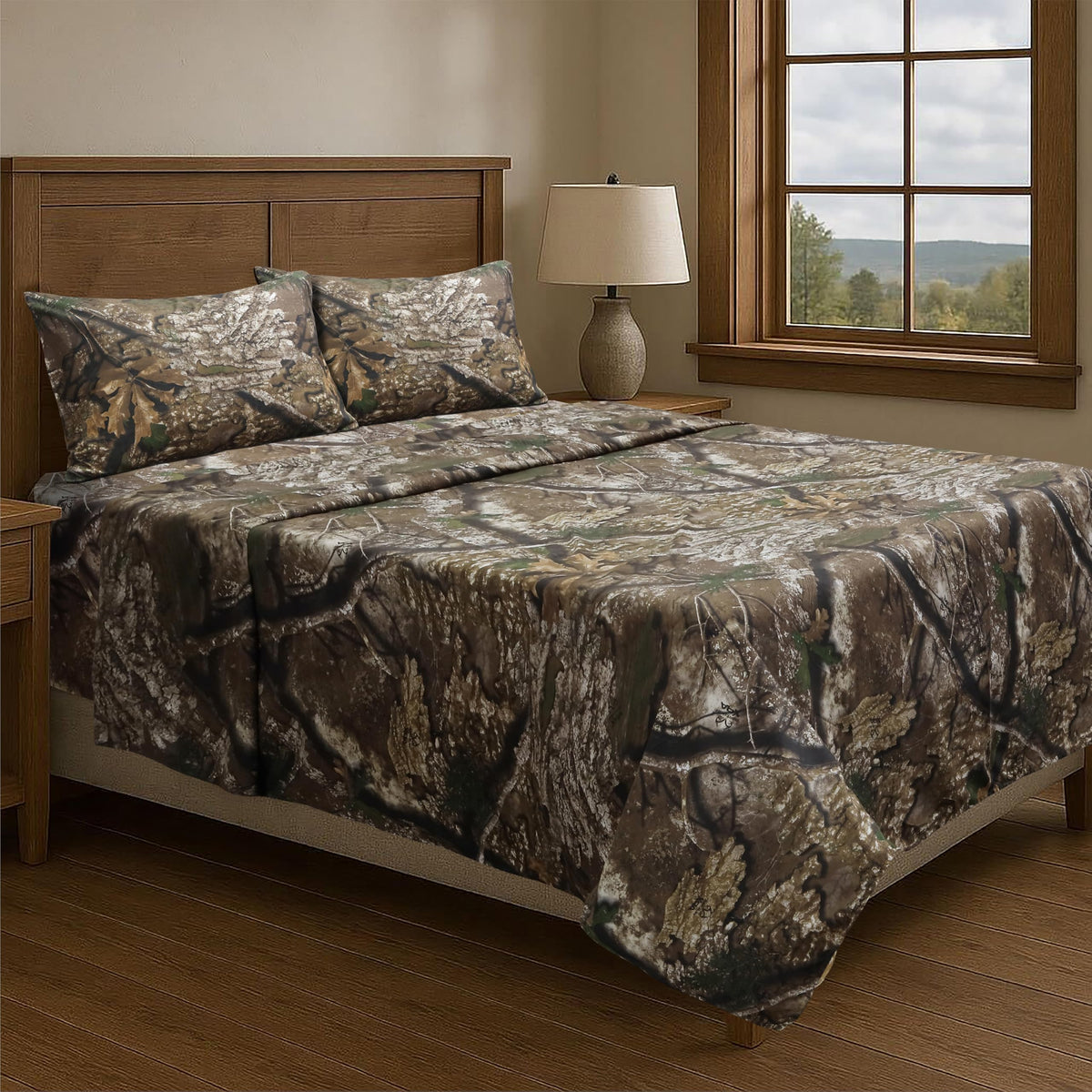 VISI-ONE Realtree APX King Camo 4 Piece Sheet Set – Lightweight, Cooling, Wrinkle-Free Microfiber 13" Deep Pockets Sheets, Unisex Rustic Western Farmhouse Style Made to Complement All Living Spaces