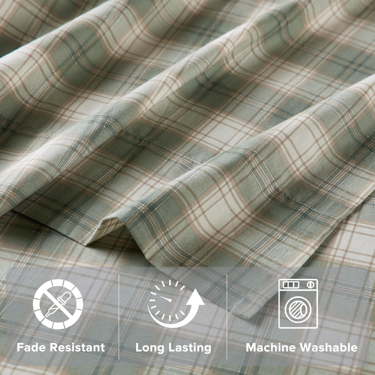 Comfort Spaces 100% Cotton Sheets Full, Breathable, Naturally Cool Cotton Sheets, Soft Cotton Bed Sheets with 14" Elastic Pocket Fits up to 16" Mattress, All Seasons Sheet Set, Wesley Green 4 Piece
