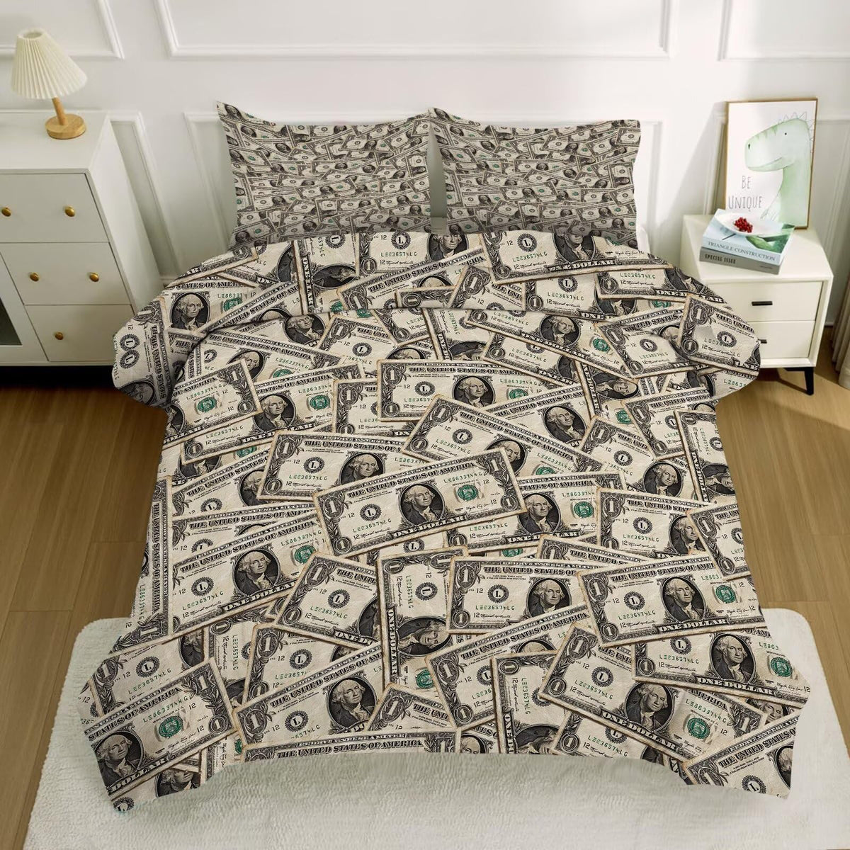 kxry Dollar Money Comforter Set for Boys Kids Ultra Soft Microfiber Quilt One Hundred Dollar Cash Money Bedding Sets King Size with 1 Comforter and 2 Pillowcases Home Decoration Duvet