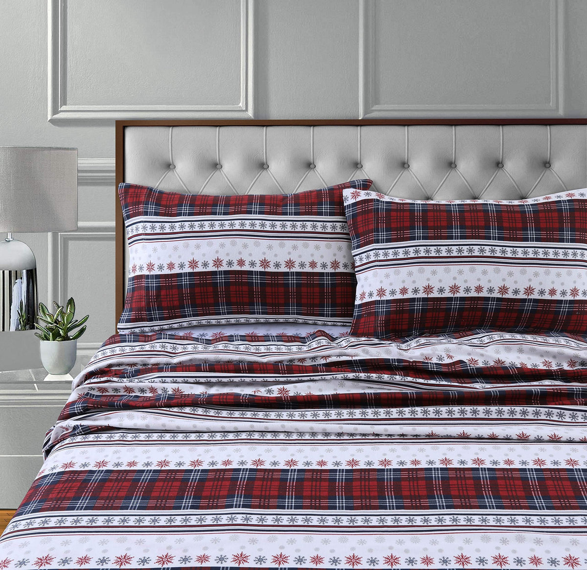 Tribeca Living Flannel Sheets in Queen Size, Deep Pocket 100% Cotton, 170 GSM Extra Deep Pocket 24-Inch 4 Piece Sheet Set inComfy Stripe Print