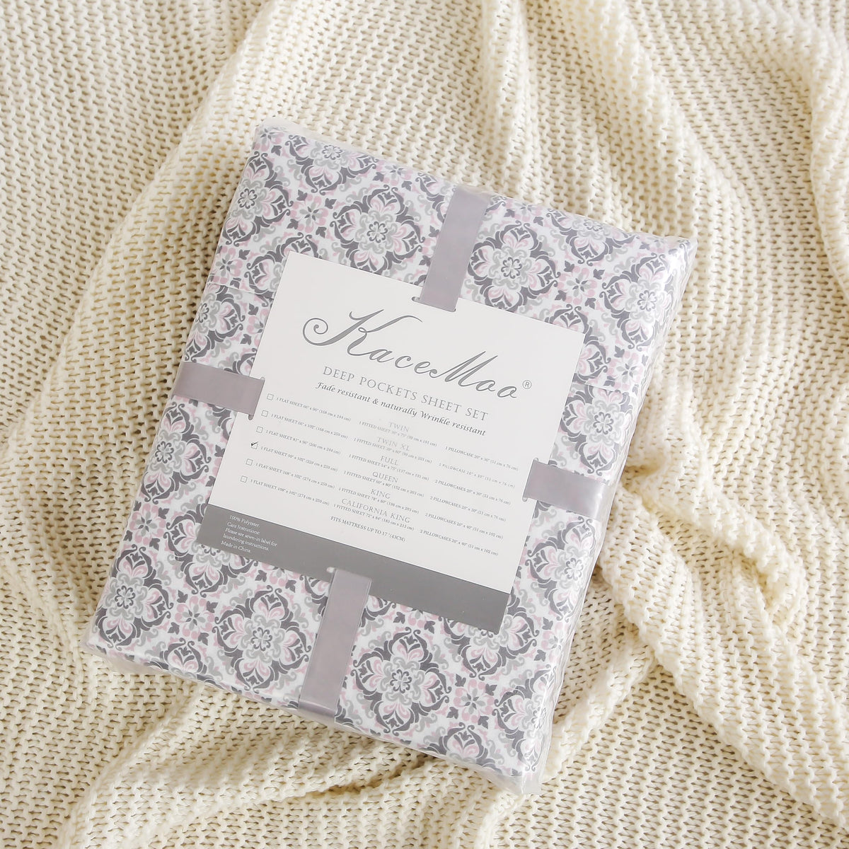 KACEMOO Queen Sheet Set 4PC Printed Sheets Beige Floral Sheets Queen Pattern Boho Sheet Set Cooling Deep Pocket Microfiber Bed Sheets, Luxury, Soft, Breathable, Hypoallergenic, Wrinkle Free