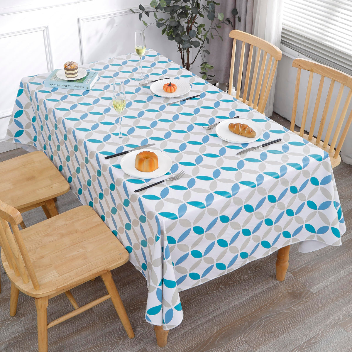Walrus Heavy Duty Vinyl Tablecloth with Flannel Backing Waterproof Oil-Proof Plastic Table Cloth Stain-Resistant Wipeable Table Cover for Indoor and Outdoor (Geometric Leaf,54x54 Inch)